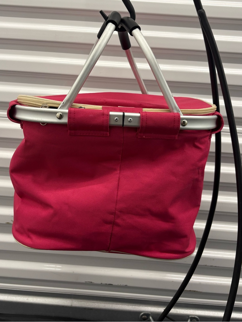 Pink Collapsible Tote Cooler Basket with Aluminum Frame